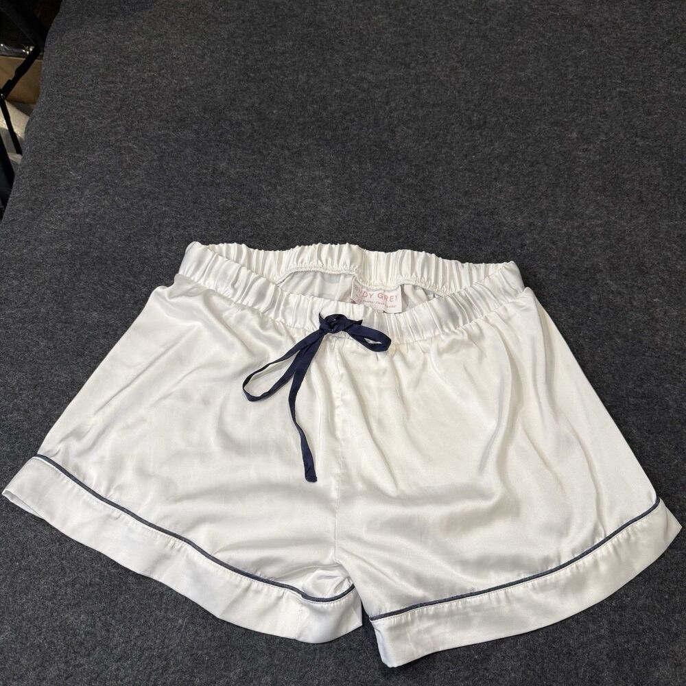 Birdy Grey Satin Sleep Shorts L‎ White Loungewear Cozy Drawstring Pajama